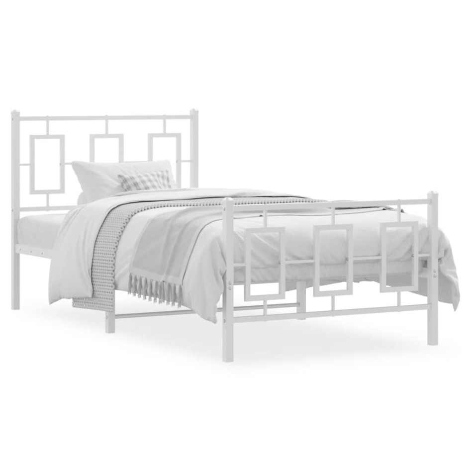 Estructura cama metal con cabecero y pie cama blanca 90x190
