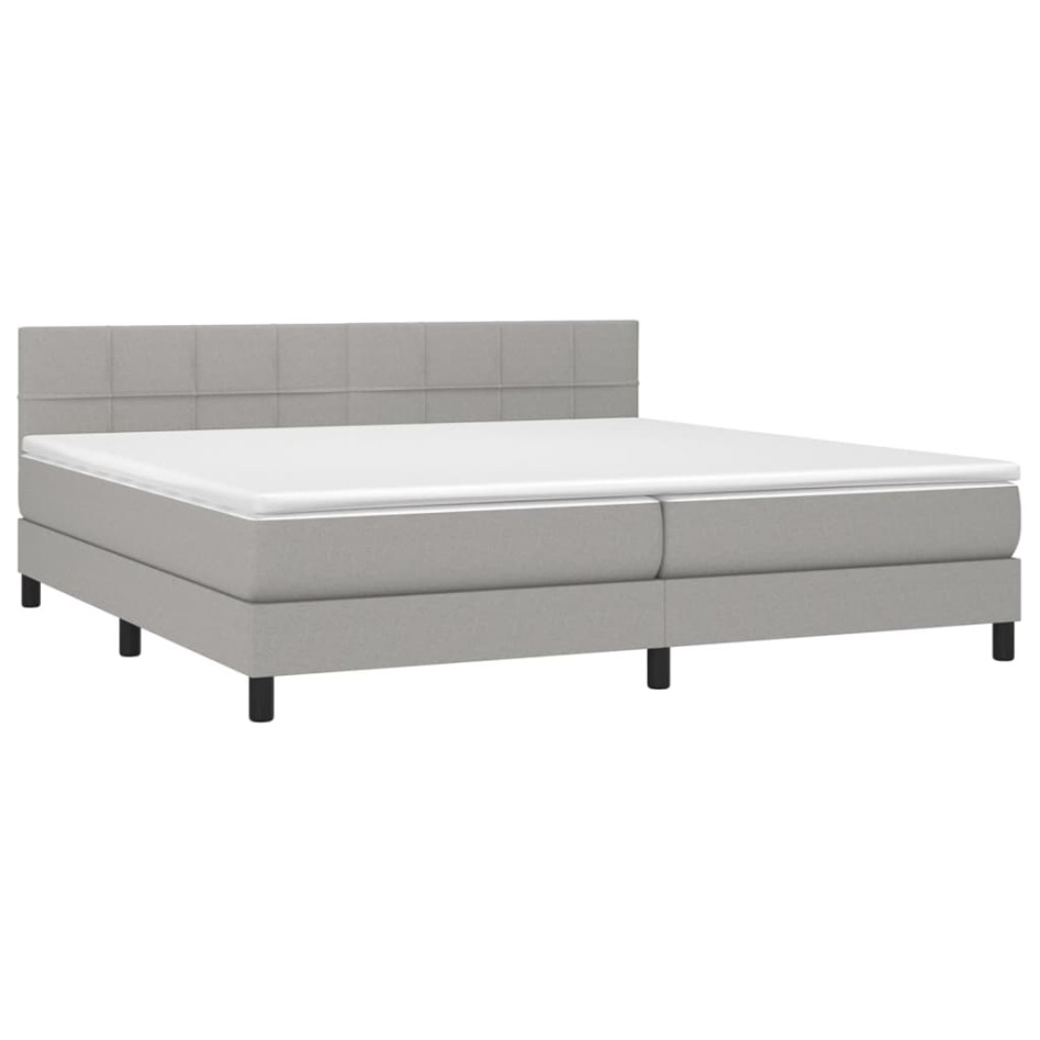Cama box spring con colchón tela y LED gris claro 200x200