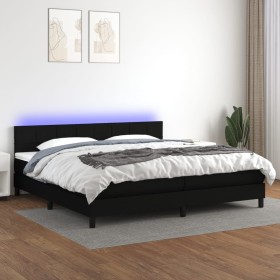 Cama box spring colchón y luces LED tela negro 200x200