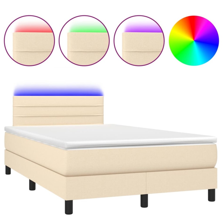 Cama box spring con colchón y LED tela crema 120x200
