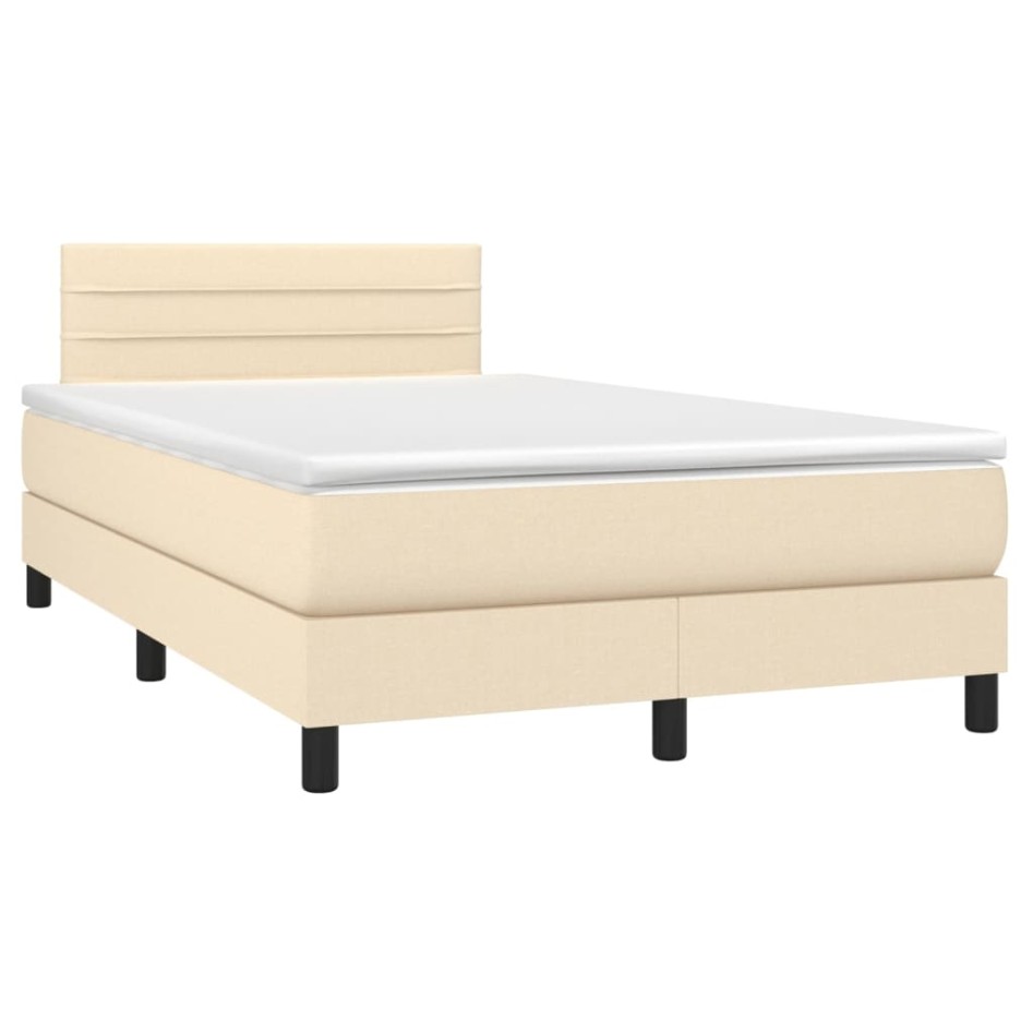 Cama box spring con colchón y LED tela crema 120x200