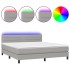 Cama box spring colchón y luces LED tela gris claro 160x200