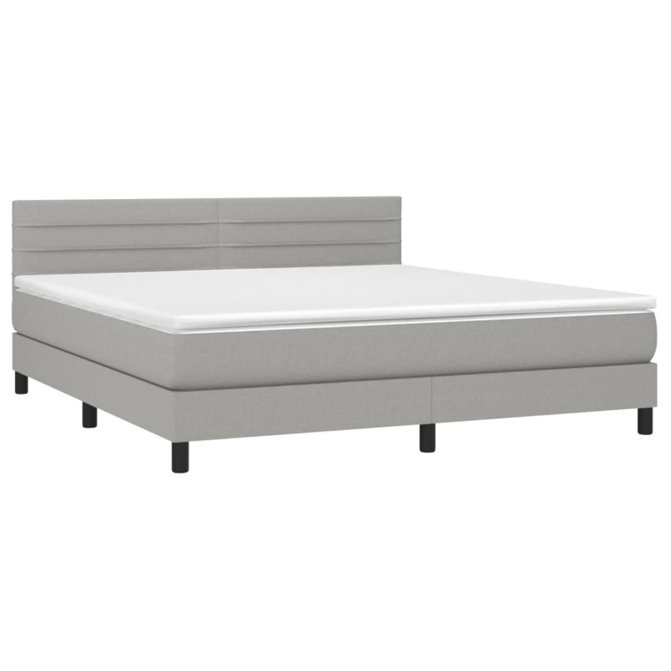 Cama box spring colchón y luces LED tela gris claro 160x200
