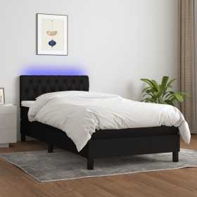 Cama box spring colchón y luces LED tela negro 100x200