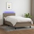Cama box spring colchón y luces LED tela gris taupe 100x200