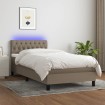 Cama box spring colchón y luces LED tela gris taupe 100x200 cm