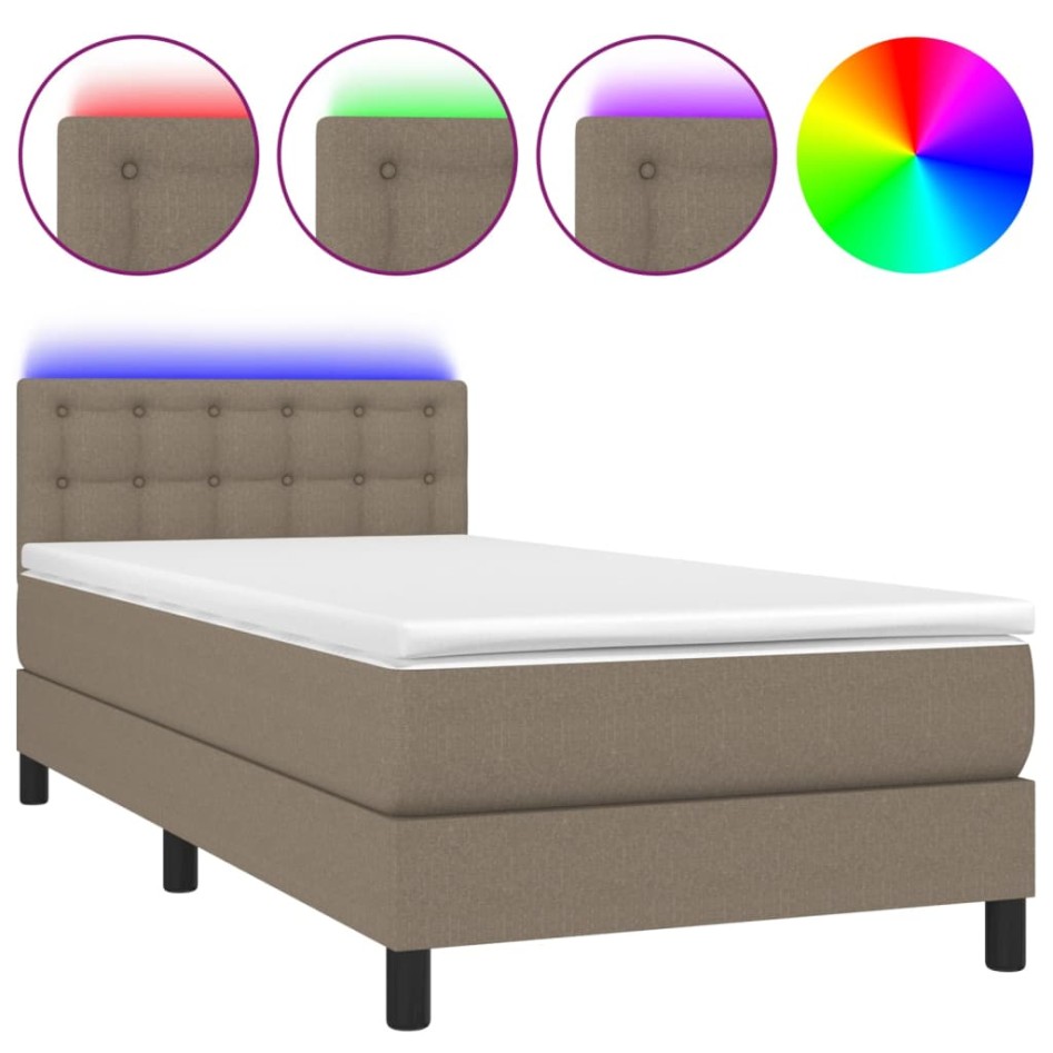Cama box spring colchón y luces LED gris taupe 80x200