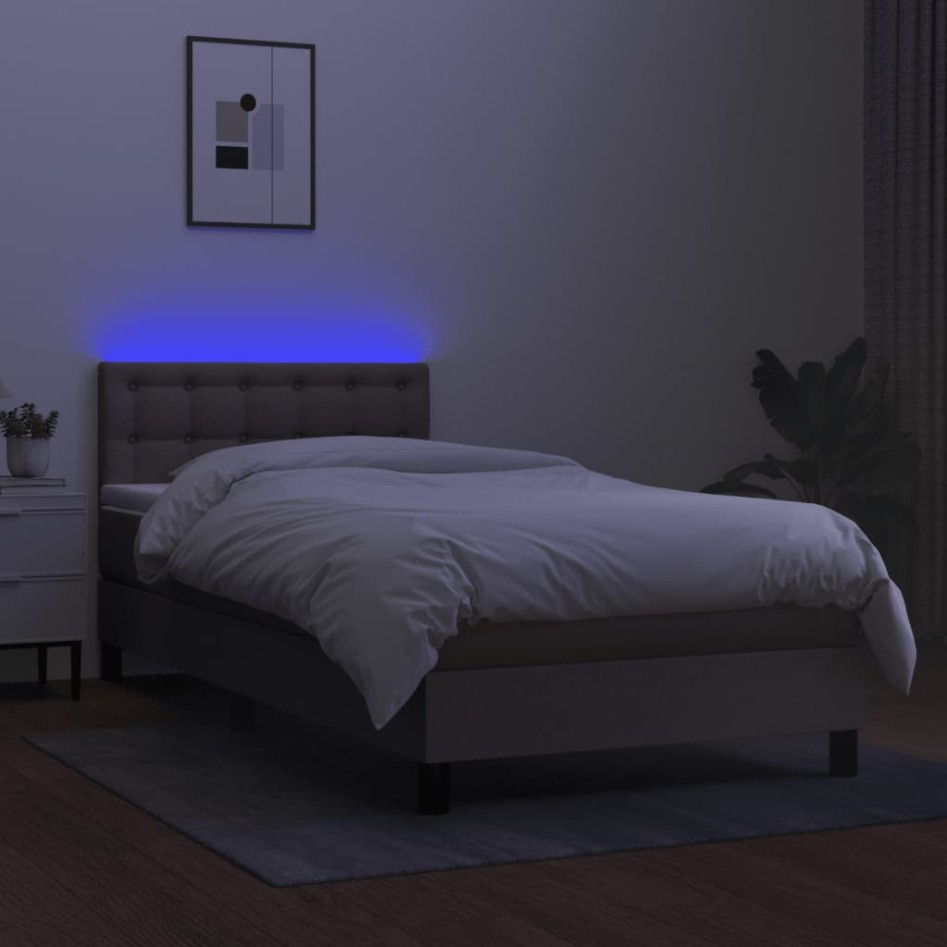 Cama box spring colchón y luces LED gris taupe 80x200