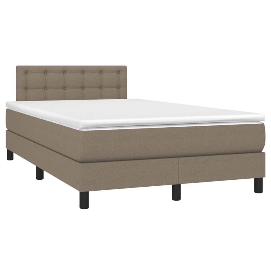 Cama box spring con colchón y LED tela gris taupe 120x200
