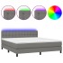 Cama box spring colchón y luces LED tela gris oscuro 160x200