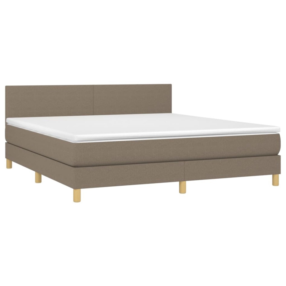 Cama box spring con colchón LED tela gris taupe 160x200