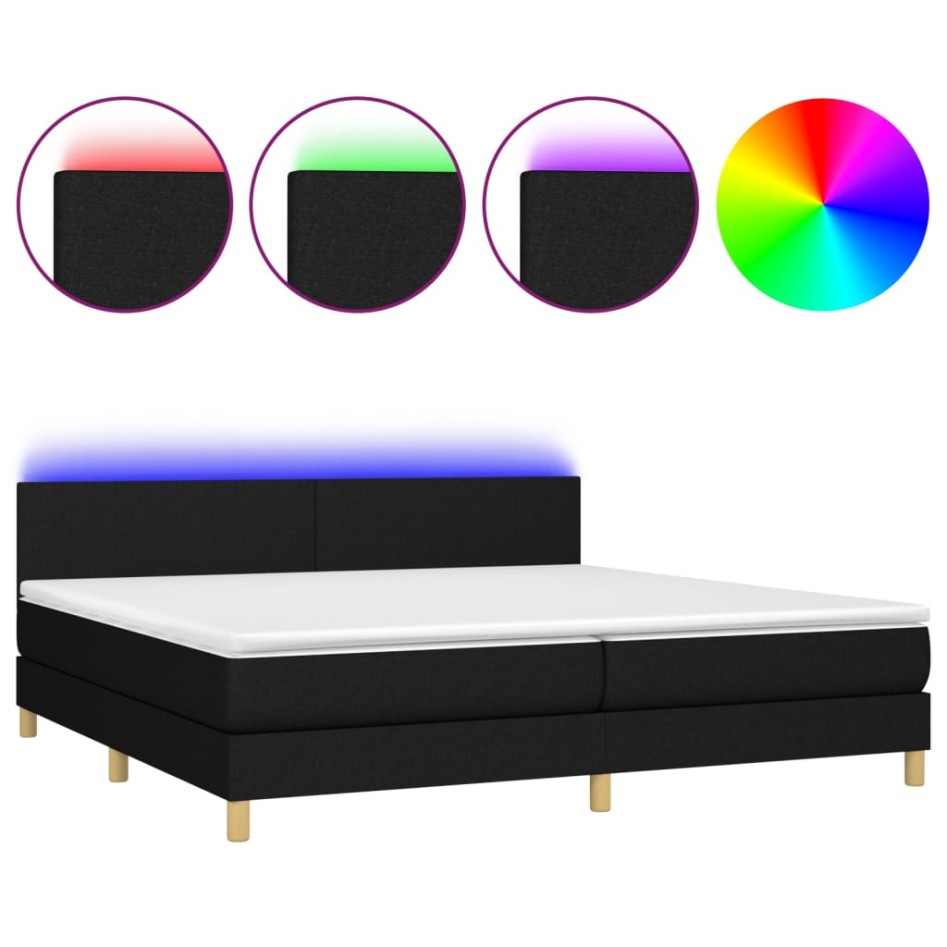Cama box spring con colchón LED tela negro 200x200