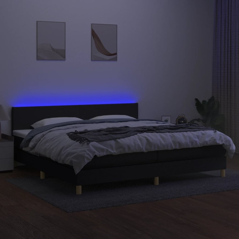 Cama box spring con colchón LED tela negro 200x200