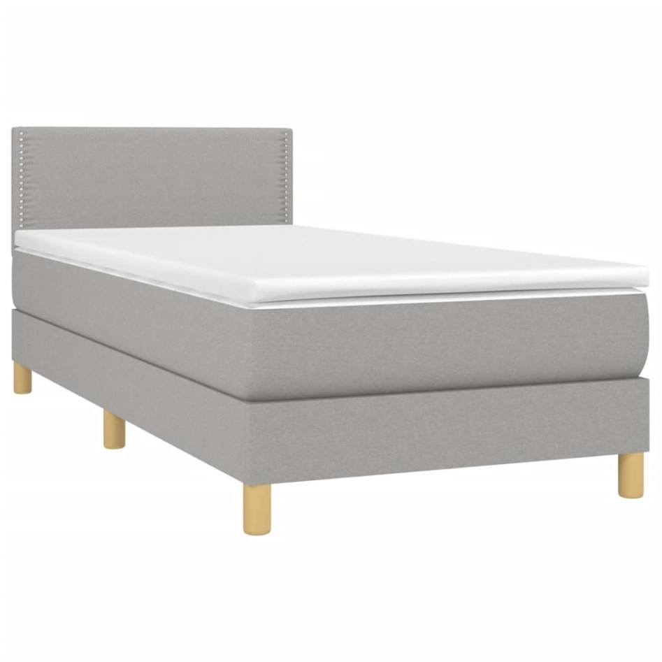 Cama box spring con colchón tela y LED gris claro 100x200