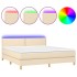 Cama box spring con colchón y LED tela crema 180x200