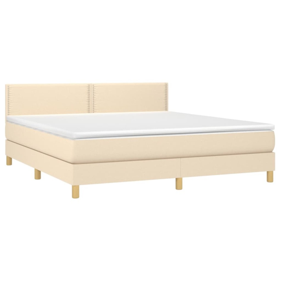 Cama box spring con colchón y LED tela crema 180x200