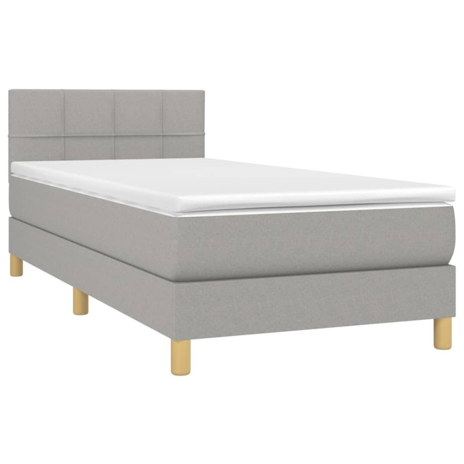 Cama box spring con colchón tela y LED gris claro 100x200