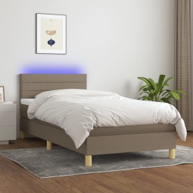 Cama box spring con colchón LED tela gris taupe 100x200