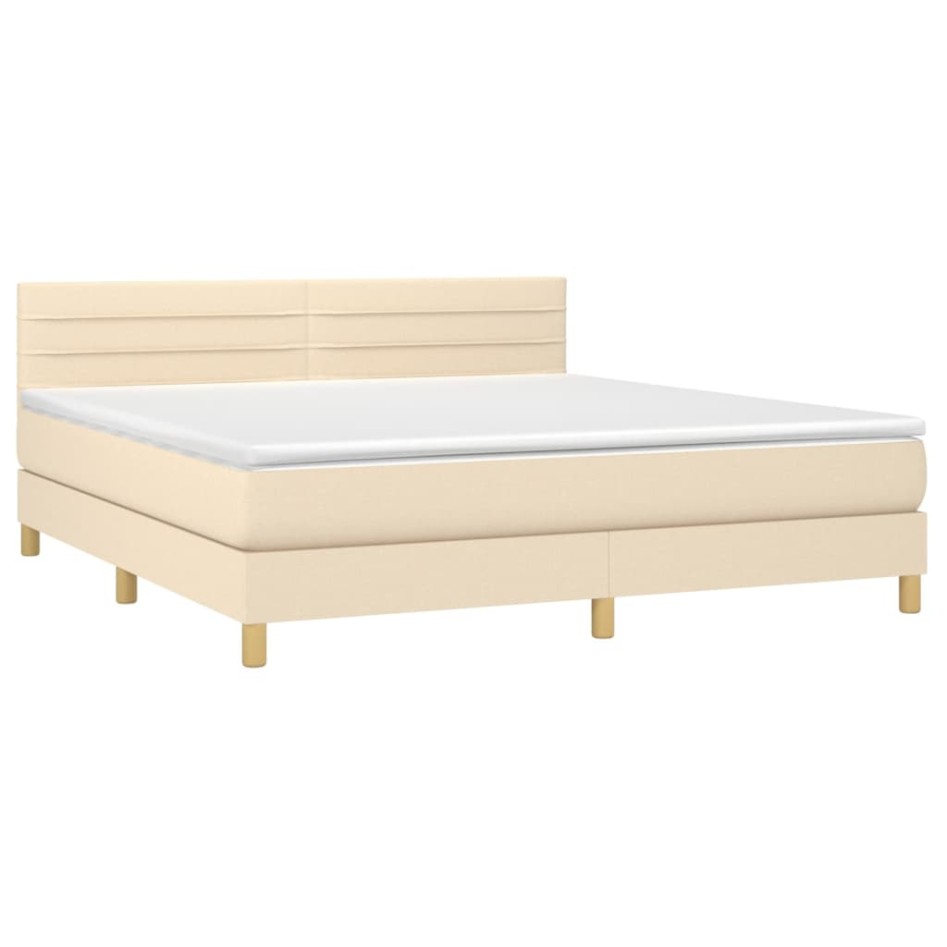 Cama box spring con colchón y LED tela crema 160x200