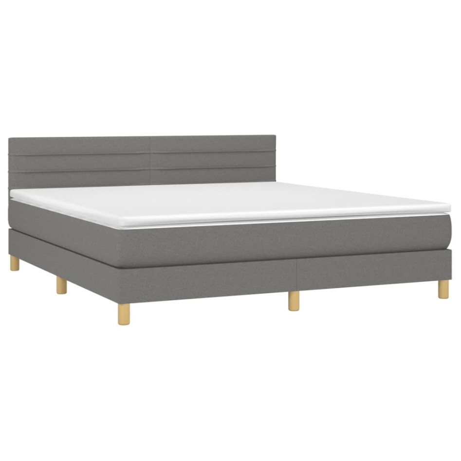 Cama box spring con colchón y LED tela gris oscuro 160x200