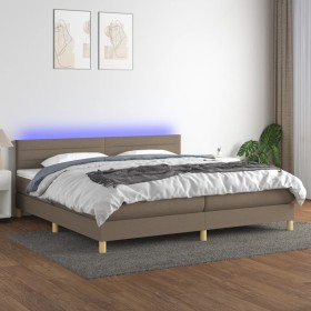 Cama box spring con colchón LED tela gris taupe 200x200