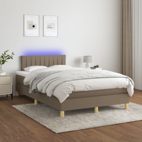 Cama box spring con colchón y LED tela gris taupe 120x200