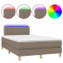 Cama box spring con colchón y LED tela gris taupe 120x200