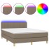 Cama box spring colchón y luces LED tela gris taupe 140x190