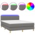 Cama box spring colchón y luces LED tela gris oscuro 140x200
