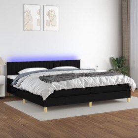 Cama box spring con colchón LED tela negro 200x200