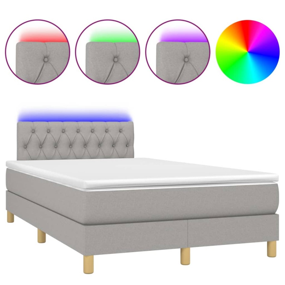 Cama box spring con colchón tela y LED gris claro 120x200