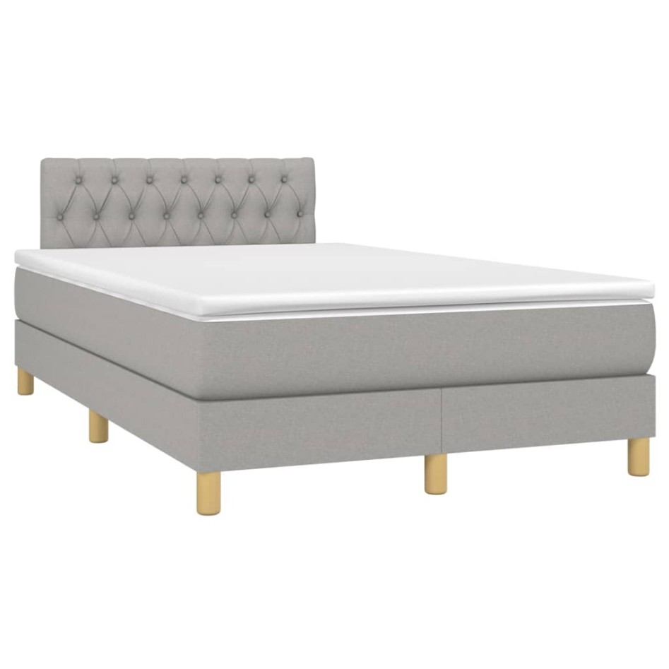 Cama box spring con colchón tela y LED gris claro 120x200