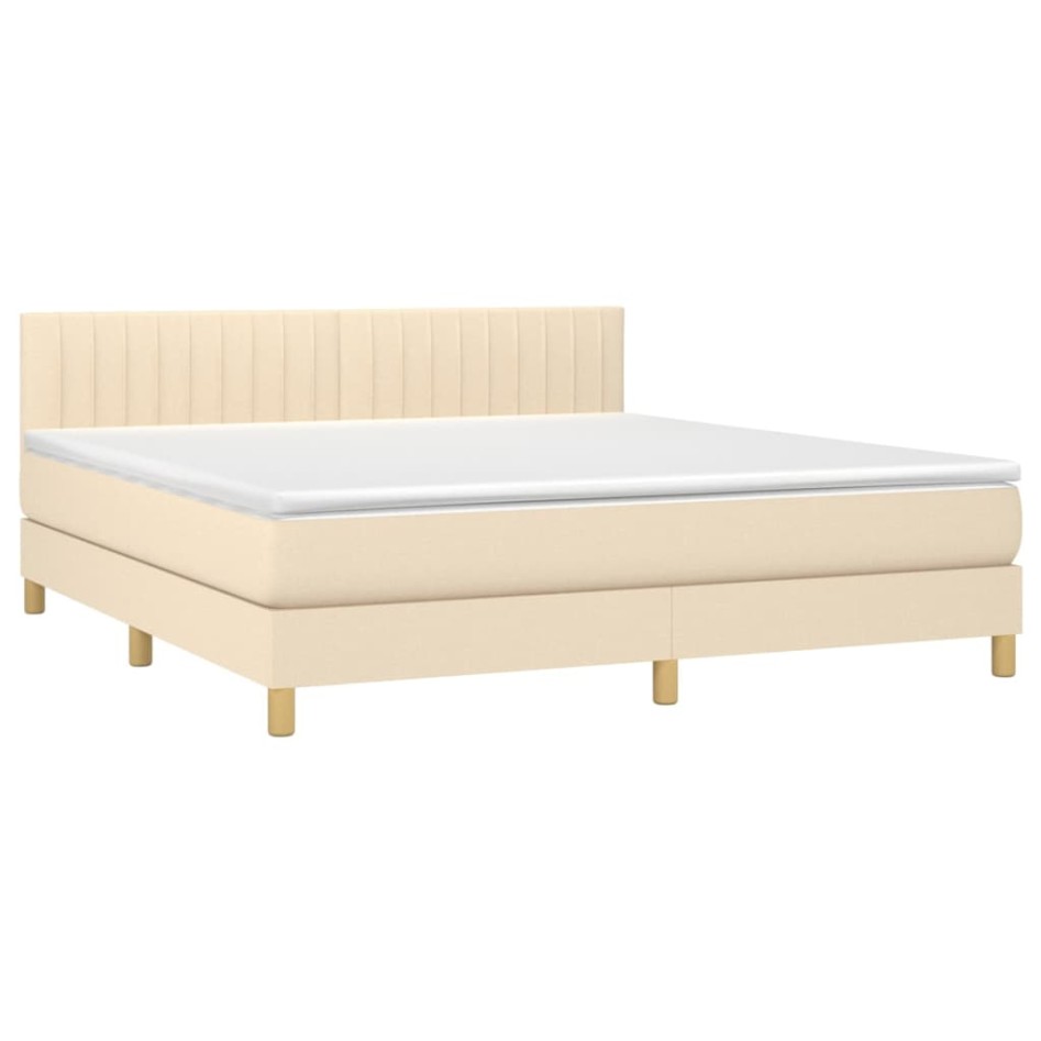 Cama box spring con colchón y LED tela crema 160x200