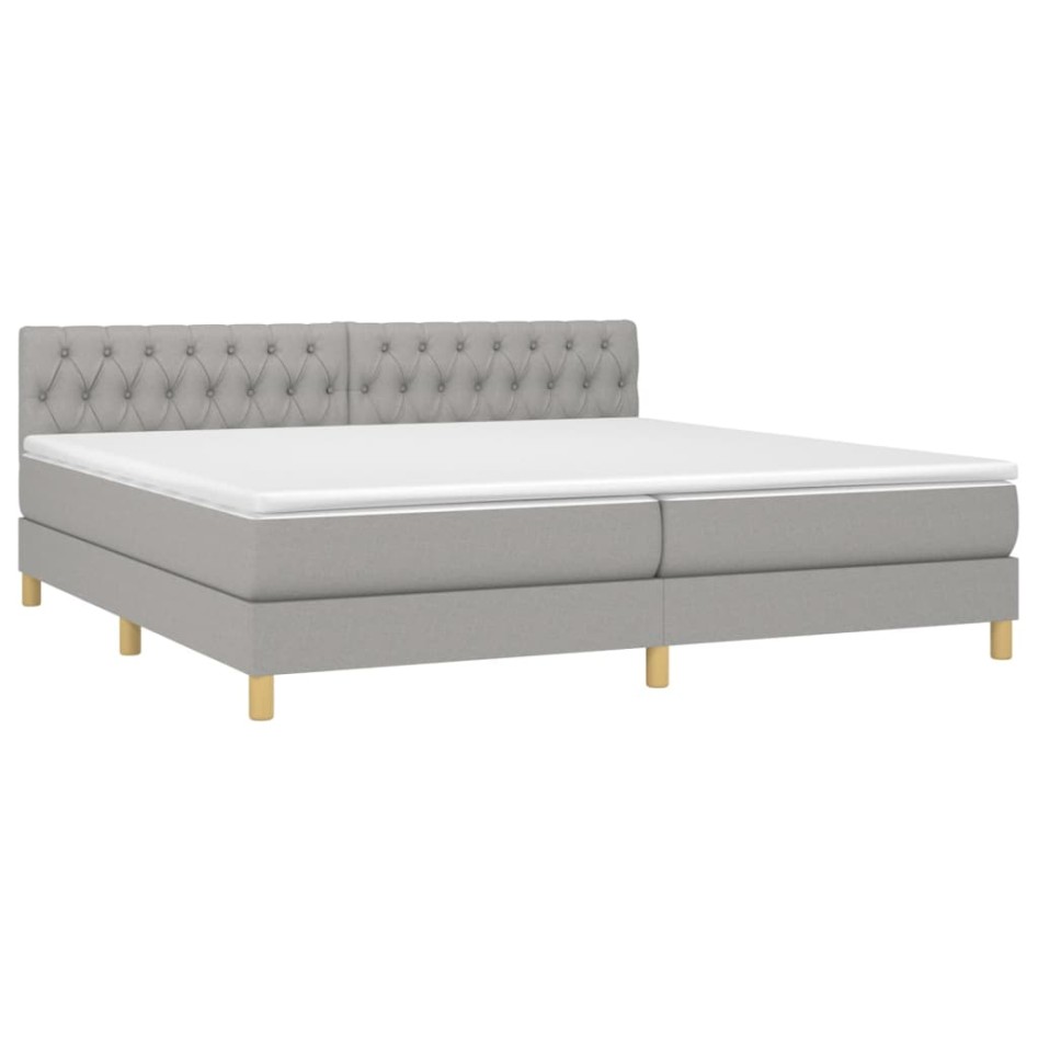Cama box spring con colchón tela y LED gris claro 200x200