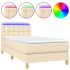 Cama box spring con colchón y LED tela crema 90x190