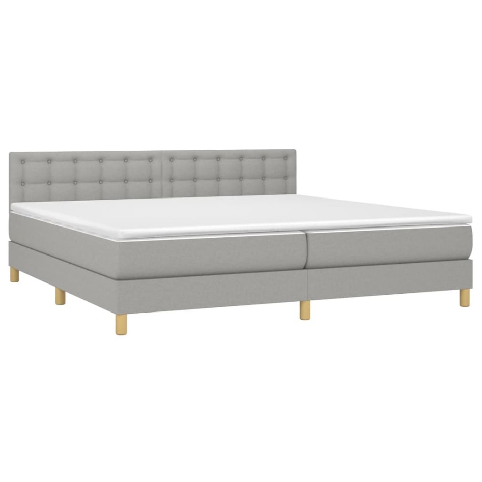 Cama box spring con colchón tela y LED gris claro 200x200