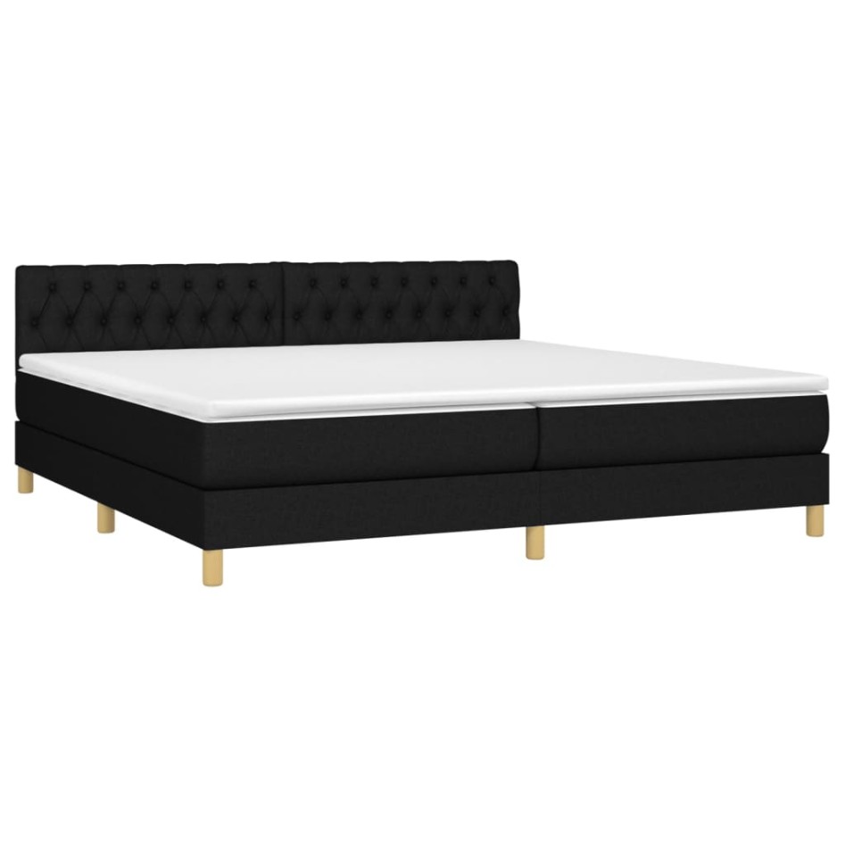 Cama box spring con colchón LED tela negro 200x200