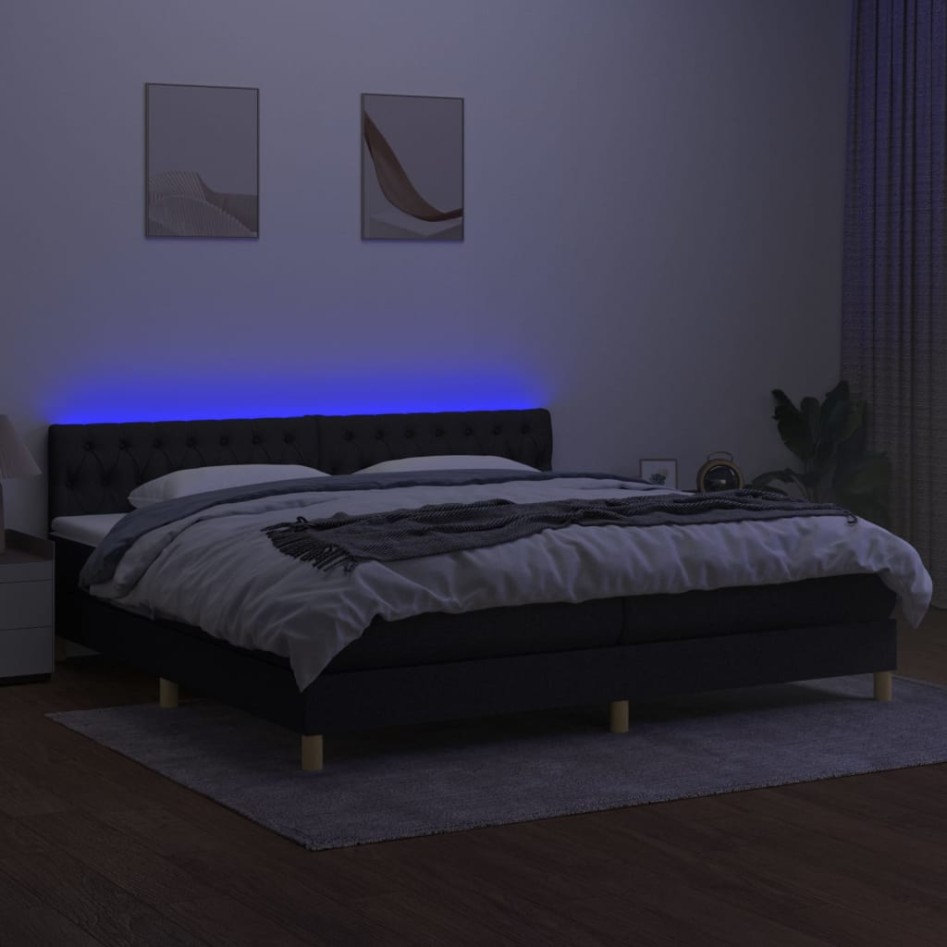 Cama box spring con colchón LED tela negro 200x200