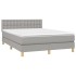 Cama box spring colchón y luces LED tela gris claro 140x200