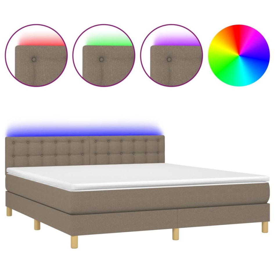 Cama box spring con colchón LED tela gris taupe 160x200