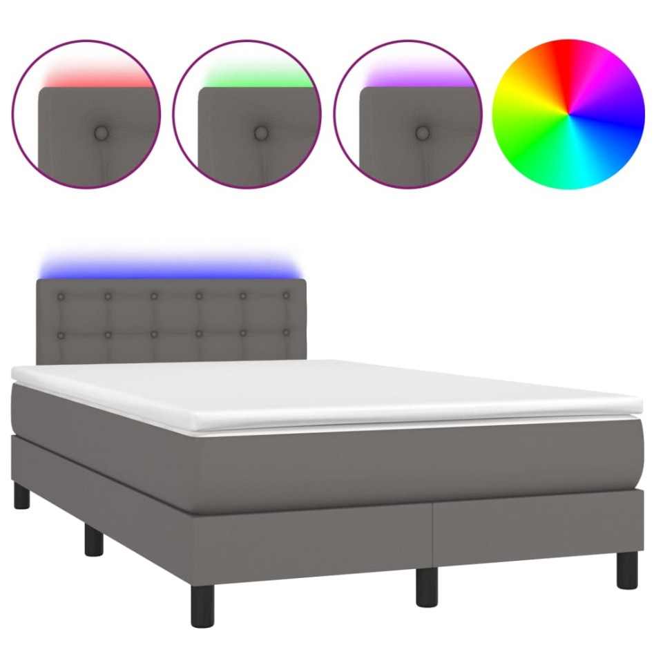 Cama box spring colchón y LED cuero sintético gris 120x200