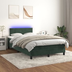 Cama box spring colchón y LED terciopelo verde oscuro
