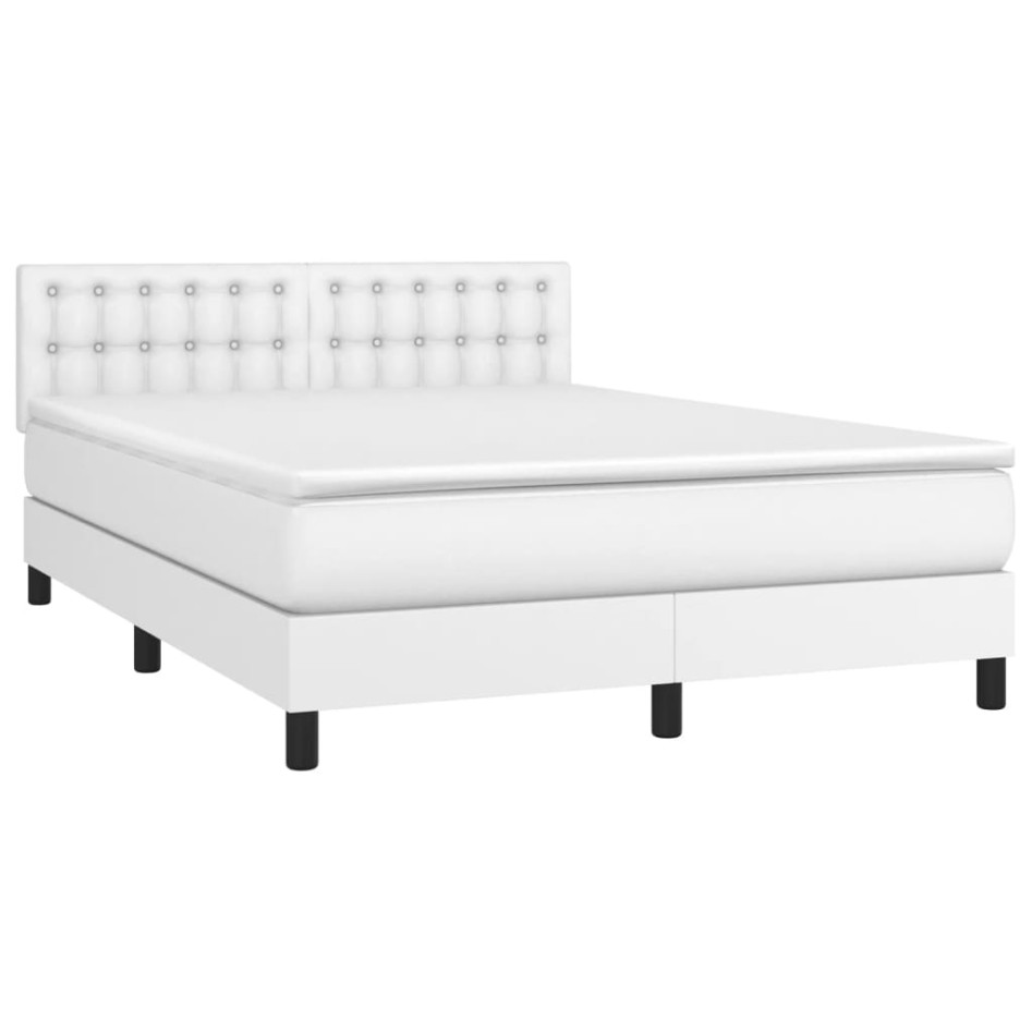 Cama box spring colchón y LED cuero sintético blanco 140x190