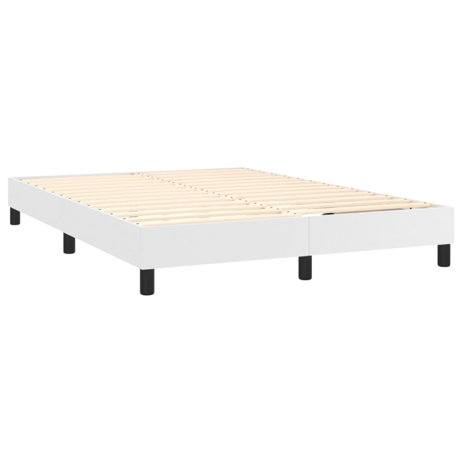 Cama box spring colchón y LED cuero sintético blanco 140x190