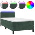 Cama box spring colchón y LED terciopelo verde oscuro 80x200