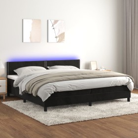 Cama box spring colchón y LED terciopelo negro 200x200