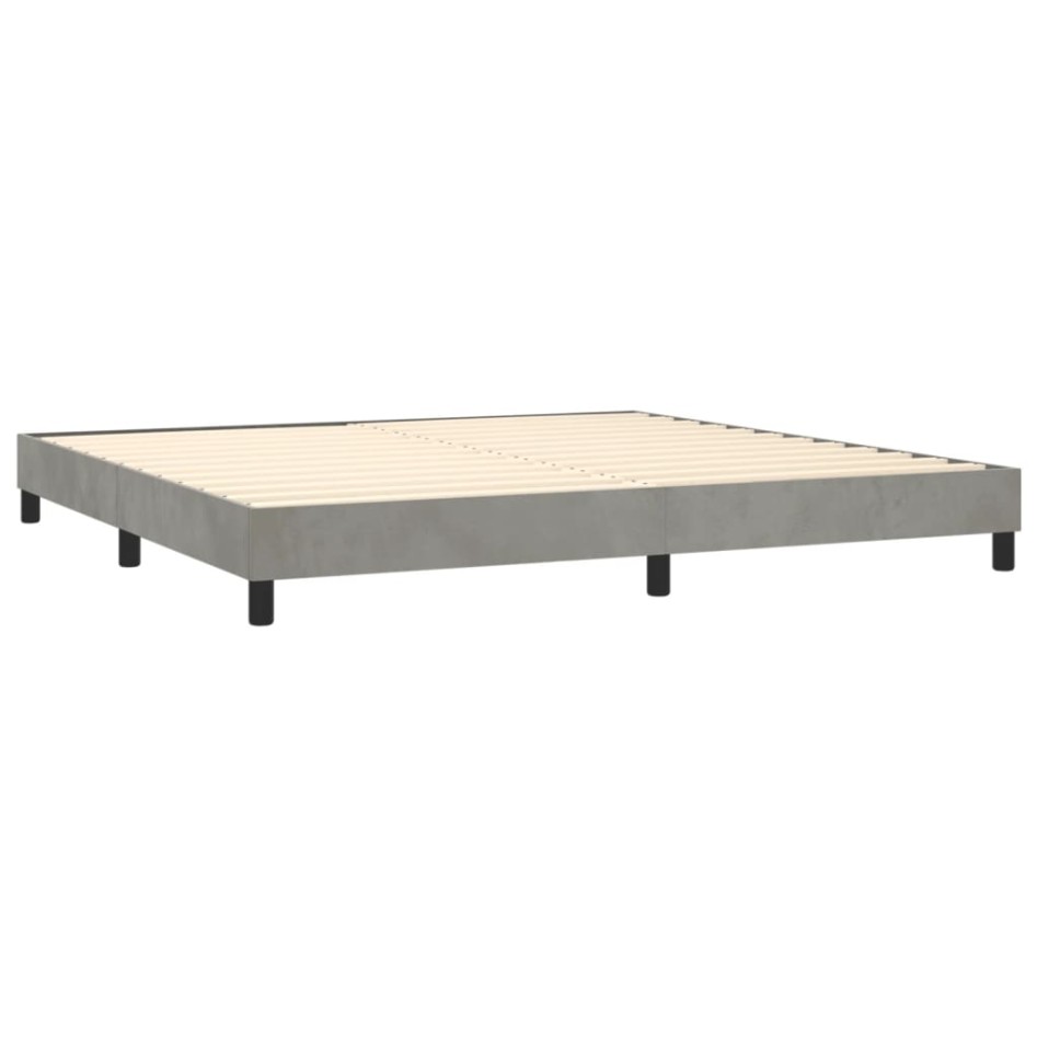 Cama box spring colchón y LED terciopelo gris claro 200x200