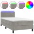 Cama box spring colchón y LED terciopelo gris claro 90x190
