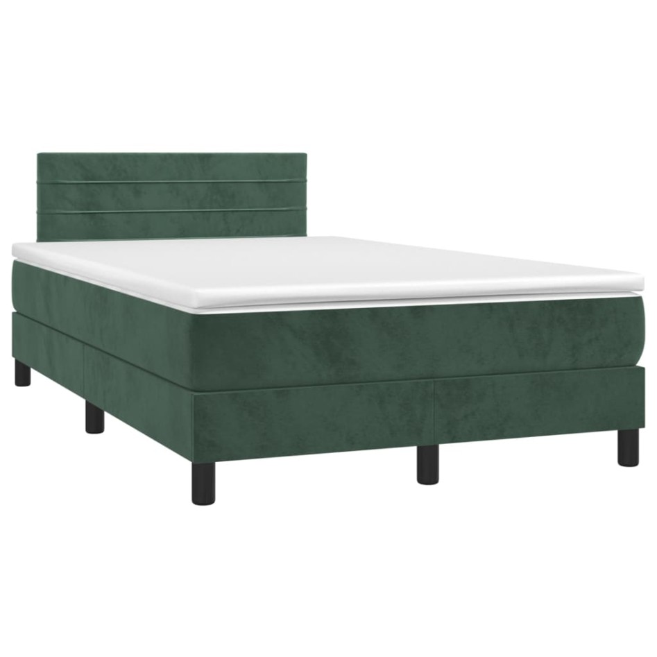 Cama box spring colchón y LED terciopelo verde oscuro