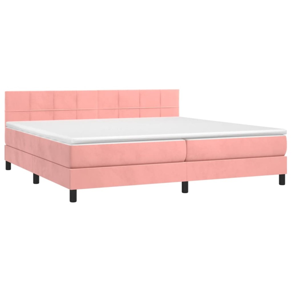 Cama box spring colchón y LED terciopelo rosa 200x200